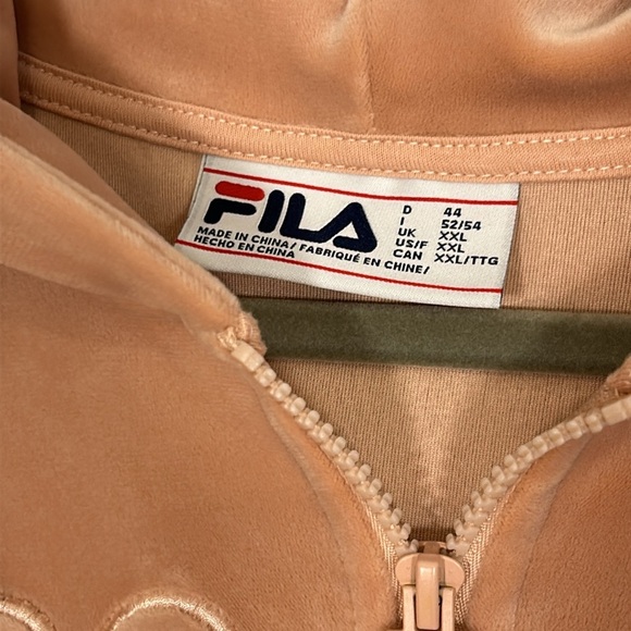 FILA Soft Blush Pink Embroidered Lettering Quarter Zip Velour Sweatshirt Hoodie - Picture 3 of 9